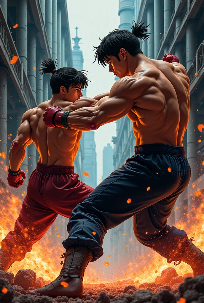 A high kick fight scene in manga style with a lot of impact