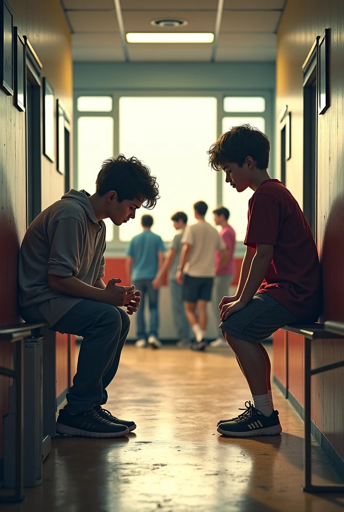 (in a school bus) (front view) (a middle school boy try to snatch a book) (from the other middle school boy)