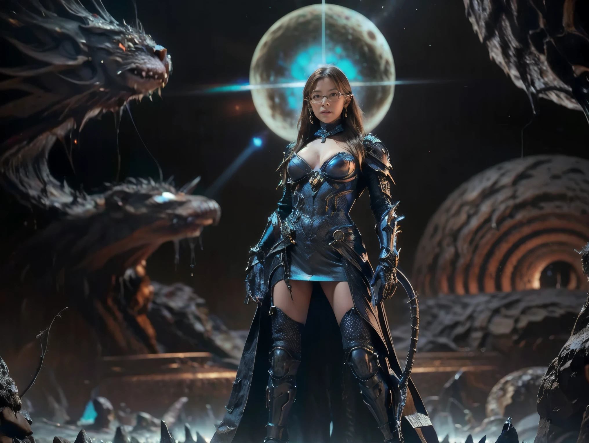(background:Spiral galaxy),Narrow rimmed glasses, m and ticulously, m and ticulously costume, Metroid Series Characters, cat, mouth, realistic, photo realistic, full body, high resolution, ultra realistic, hyperrealistic, high resolutionのRAWカラー, beautiful face, Super lift-up mouse on a human face, Viewer, close, detailed hair , chest, completed before the shot, professional lighting, photon mapping, radiosity, physically-based rendering while concentrating, Super Details, full body, long shot,Woman Being Demolished, full body, , Huge dick, Woman in Blue and Gray Clothes