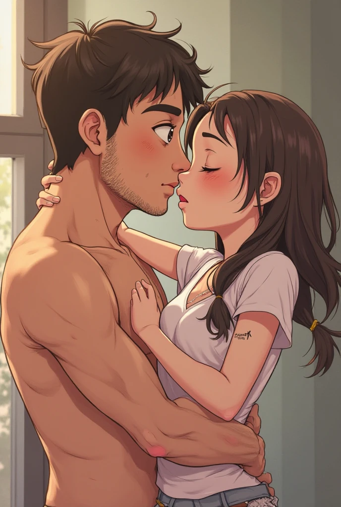 man and woman , lifts him up, kisses her face, she smiles