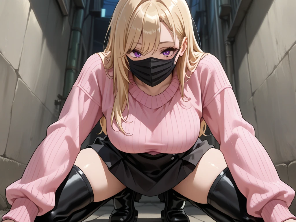 best quality, (masterpiece:1.2), highly detailed,
Dungeon background,
1girl, solo,
nanakusa nazusa, annoyed, nervous
looking at the viewer, mouth gagged, mouth taped, fang,
blue eyes, pink hair, hair rings,
sleeveless turtleneck, cleavage cutout, navel, huge breasts, wrists taped, arms taped, arms behind back, very close to viewer, short shorts, tigh highs, breast close view