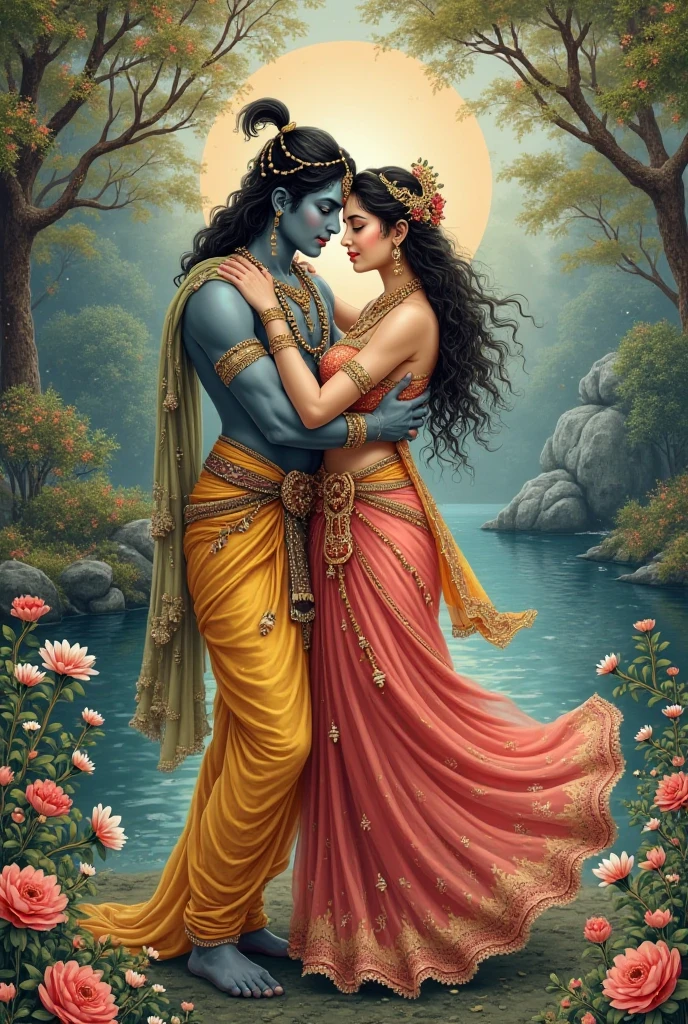 Radha Krishna story night buteful time moon. ultra high quality