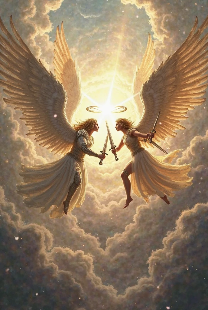 an angel flying through the sky with a sword in his hand, ethereal angelic being of light, an angel of the dawn light, angel spirit guide, of beautiful angel, angel protecting man, glowing angelic being, super wide angel, angelic, angelical, big angel wings wide open, archangel michael, angelic light, beautiful angel, archangel