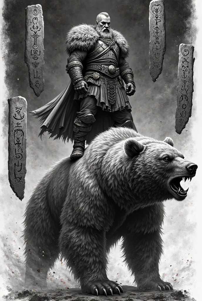 drawing of a paleolithic warrior on top of an animal