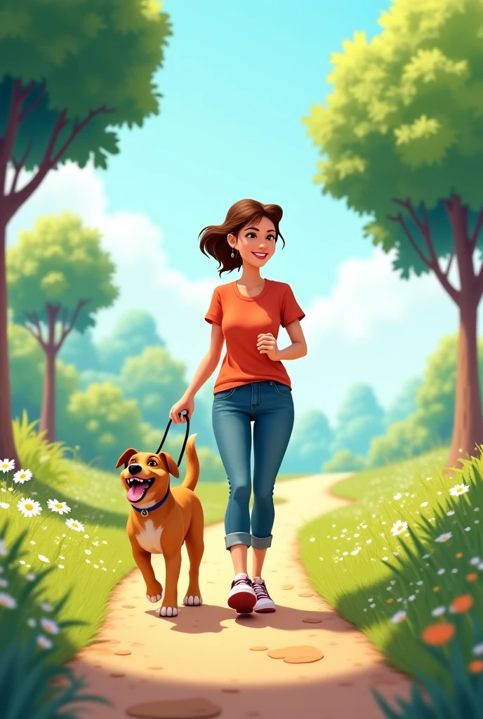 Make video girl with dog walking
