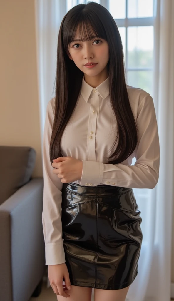 masterpiece, best quality, illustration, Super detailed, fine details, High resolution, 8K,wall paper, perfect dynamic composition,(Details High quality, realistic depiction of eyes:1.3), (Fashionable, a belt black suspenders, Aside Cutter Shirt, a miniskirt, garterbelts), short bob hair, large breasts, black hair color, Big Natural Color Lip, (perfect body shape), crying a little、cold gaze, Harajuku style、20 year old girl、cute type、lolita、beautiful legs, hotel room, Gravure Idol, Voluptuous thighs, (woman on top, straddling, sitting)