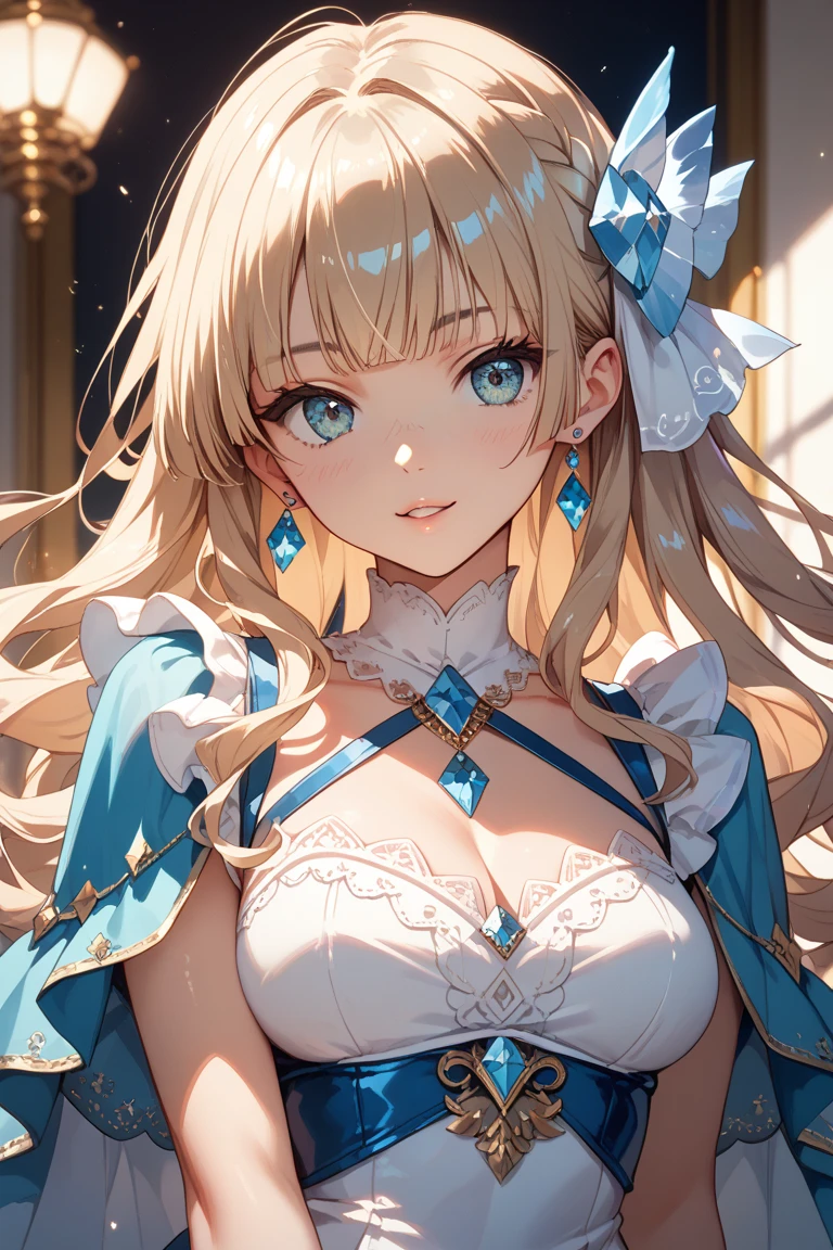 [Of course! Here's a revised version with clearer and more detailed descriptions:]

[This character is a young woman, likely in her late teens, with a gentle and warm demeanor. Her hair is a soft shade of golden blonde, styled in loose curls that frame her face. Her eyes are a calm and serene blue.

She wears a flowing dress in pastel colors, adorned with subtle floral embroidery that adds a touch of elegance. A simple crown of flowers adorns her hair, enhancing her ethereal appearance.

Her posture is graceful, with a serene smile on her lips. There's a sense of innocence and wonder in her gaze, reflecting her youthful spirit.

The overall image is detailed and clear, capturing the character's gentle beauty and serene demeanor. Presented in high-resolution 8k quality, every aspect of her appearance is rendered with precision and clarity, inviting viewers to appreciate her enchanting presence.]