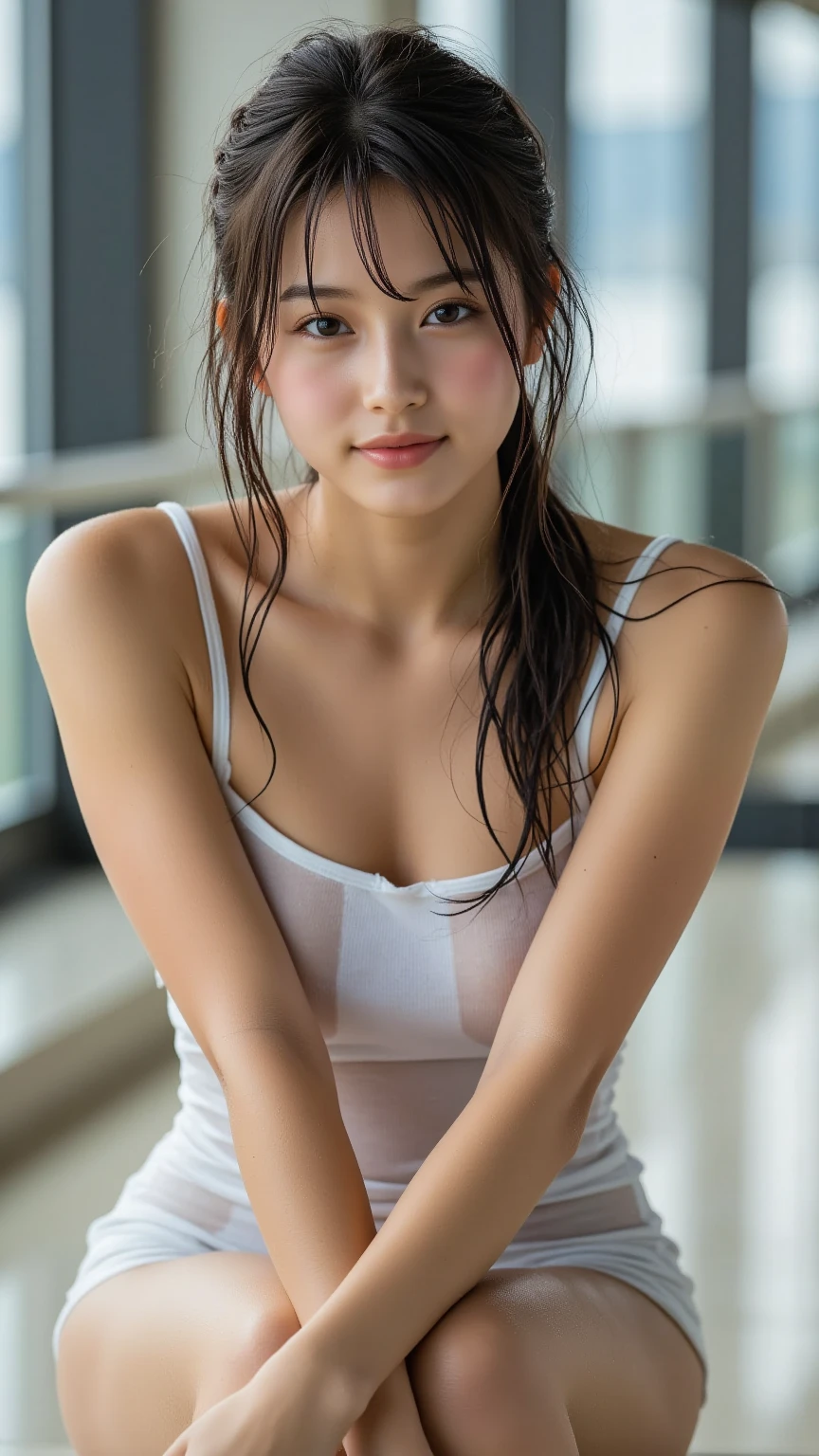(Tabletop,supreme beauty,masterpiece,Dynamic Angle,Depth of written boundary,135mm,Super detailed,high quality,Awards,最high quality,High resolution,8K,Beauty,Idol,Realistic,Photorealistic,Correct skeleton,Biologically correct),(Put a towel around your neck:1.5), (White loincloth:1.2),(At the festival of Japan),Cleavage