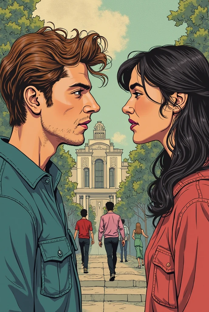 A realistic depiction of a man and a sexy man with dark hair and green eyes, reminiscent of a MCU comic book character, in an apartment. The man is dressed in a red v-neck dress, while the man is seen on all fours on the street outside the window. The artwork should have (best quality, highres, ultra-detailed) to capture the intricate details of the characters. The scene should be depicted in a realistic style, with vivid colors and professional studio lighting. The overall tone should be dark and mysterious, enhancing the sensuality of the characters.