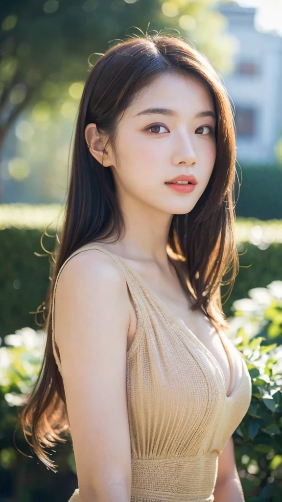 (Firm and beautiful breasts, Fascinating Cleavage), Light brown hair, Blunt bangs, Hair behind the ear, Hair that falls over the shoulders, Long Hair, Slim figure, (Ultra Fine Face, Thin face, Delicate lips, Beautiful Eyes), (Idol Face, Baby Face:1.5), (Kyudo costumes), blush, Light brown eyes, Perfect glowing skin, Perfect Skin, Shining Sweat, Gaze at the viewer, Ultra-thin needle, Very thin fingers, The optimal ratio is four fingers to one thumb, (Realistic:1.3), Finger Extensions, Broadleaf Forest, river, First Person View, fuji film, F/1.2, 8K, Tabletop, (Super detailed, high quality, 最high quality, High resolution), Professional photography techniques