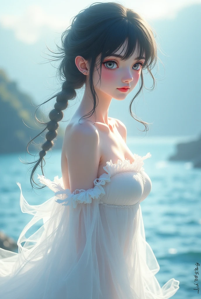 raw、analogue、Nikon Z 85mm、Award-winning glamorous photos、((top-quality))、((masterpiece))、((realisitic))、See-through_Lace_Dress 、22year old、(long brown hair)、(layers-Cut、Normal Size:1.2)、With the seaside as a backdrop、Innocence、intricate detailes、ighly detailed、Sharp Focus、Digital Rendering、proffesional、4K、art stations、ArtGerm、godrays、Hand model、Beautiful woman with perfect body shape:1.4、Delicate、Innocence、hight resolution、detailed facial features、high detal、Sharp Focus、smoother、Aesthetic、ighly detailed、Photo_\(Ultras\)、Photorealsitic、reallistic、post processed、Maximum Detail、Roughness、Real life、A hyper-realistic、photorealisim、a picture、8K UHD、a picture、Semi Silhouette Light、russian face、octanerender、Full Body Pose、Wild Pose