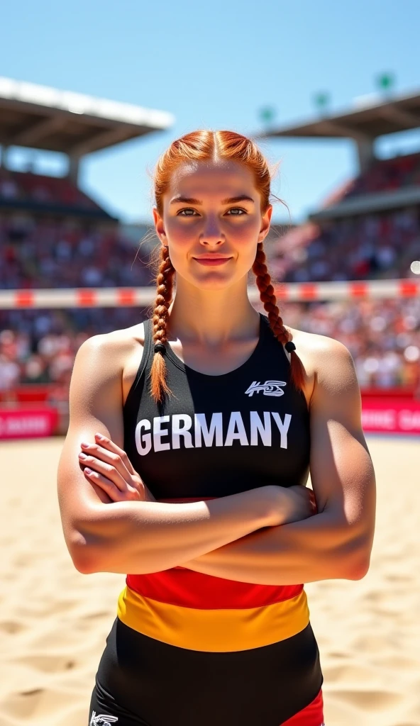 1womanl、(beautiful european caucasian:2)、(Super beautiful)、(beauitful face:2)、(A detailed face:1.5)、(A detailed eye:1.2)、(Detailed nose:1.2)、(Detailed lips:1.2)、(a blond:1.5)、(blue eyess)、(Sweating)、(The moment I landed on the sandbox during the long jump at a competition..:1.5)、(with spreading legs:1.5)、(Camel toes:1.5)、(White short socks)、(wearing a white track and field uniform:1.5)、(high leg pantie:1.1)、(wearing track shoes)、(singlet)、(At SFW:1.5)