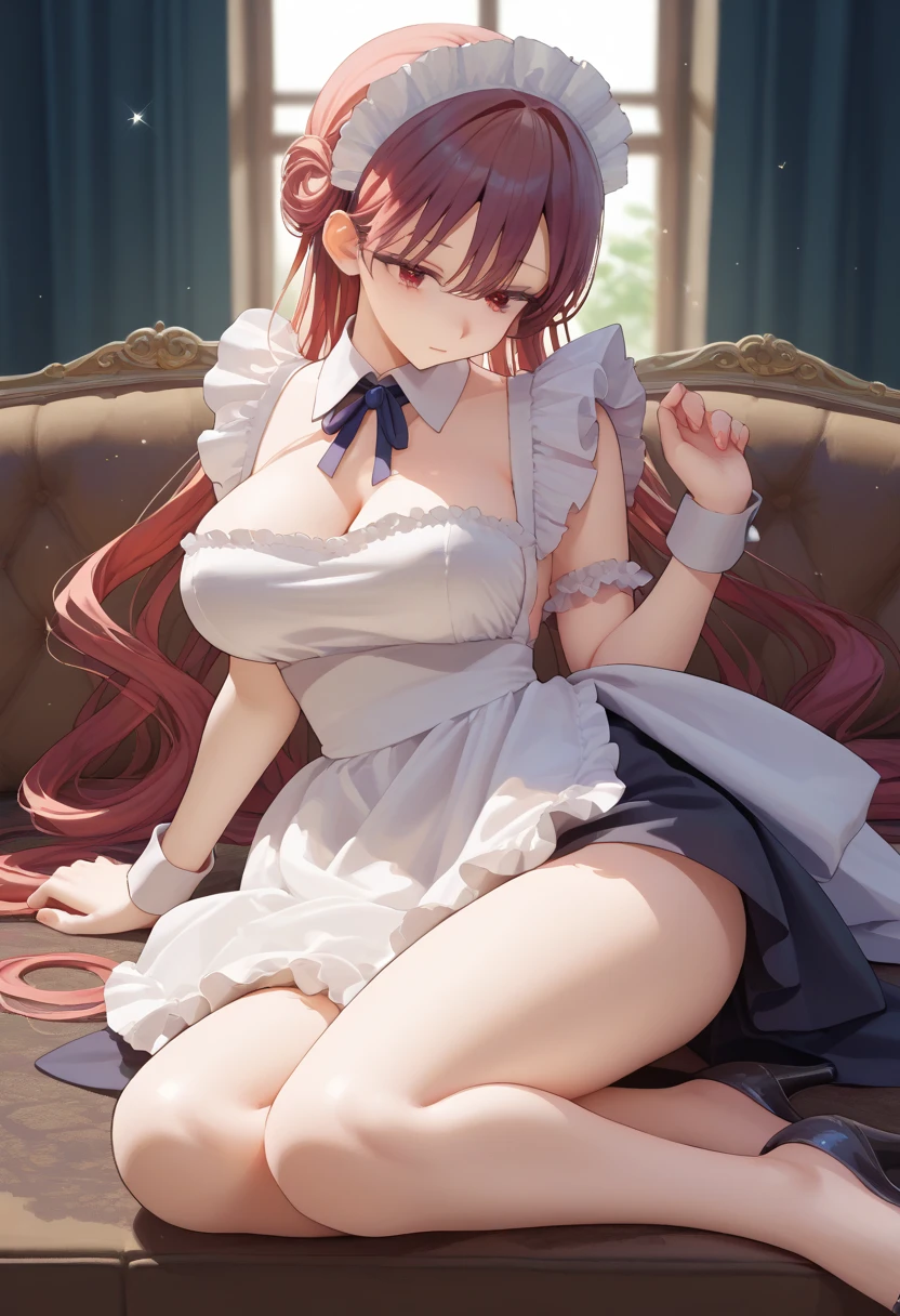 Masterpiece,Best Quality,1 girl,Erza Scarlet, Fairy tale, Maid uniforms,, under the skirt, panties