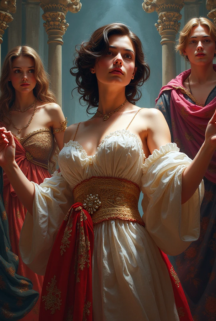 araffe dressed in a pink dress and a necklace with a green necklace, inspired by Delphin Enjolras, digital art of an elegant, inspired by Alexandre Cabanel, megara, inspired by Gaston Bussière, inspired by Thyrza Anne Leyshon, wearing a pink ballroom gown, wearing fantasy formal clothing, wearing an evening gown
