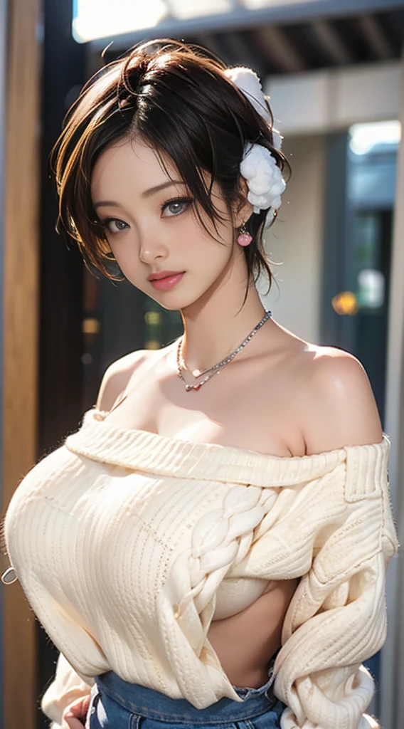 Black Hair Bob、(8K、Raw photography、Photorealsitic: 1.25)、(Very much lip gloss、Lots of eyelashes、top-quality、超A high resolution、depth of fields、chromatic abberation、Caustics、Wide light、Natural Color、japanes、Female in her 30s) Glaring at your audience、full body Esbian、Colossal tits、Mole on the chest、Raw feet、cardigan