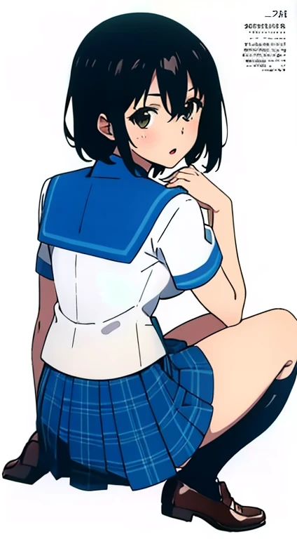 Subaru_School, serafuku,Solo,((Only one person)),((Whole body from head to toe)),((A smile)),Revealing clothing,Navel