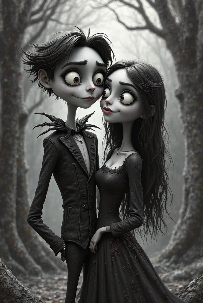 they are posing for a black and white photo of a man and woman, ruan jia and brom, couples portrait, couple portrait, ruan jia and joao ruas, roberto ferri and ruan jia, studio potrait, couple pose, black and white picture, photoshoot, b&w photo, by Basuki Abdullah, portrait of two people, disney pixar
