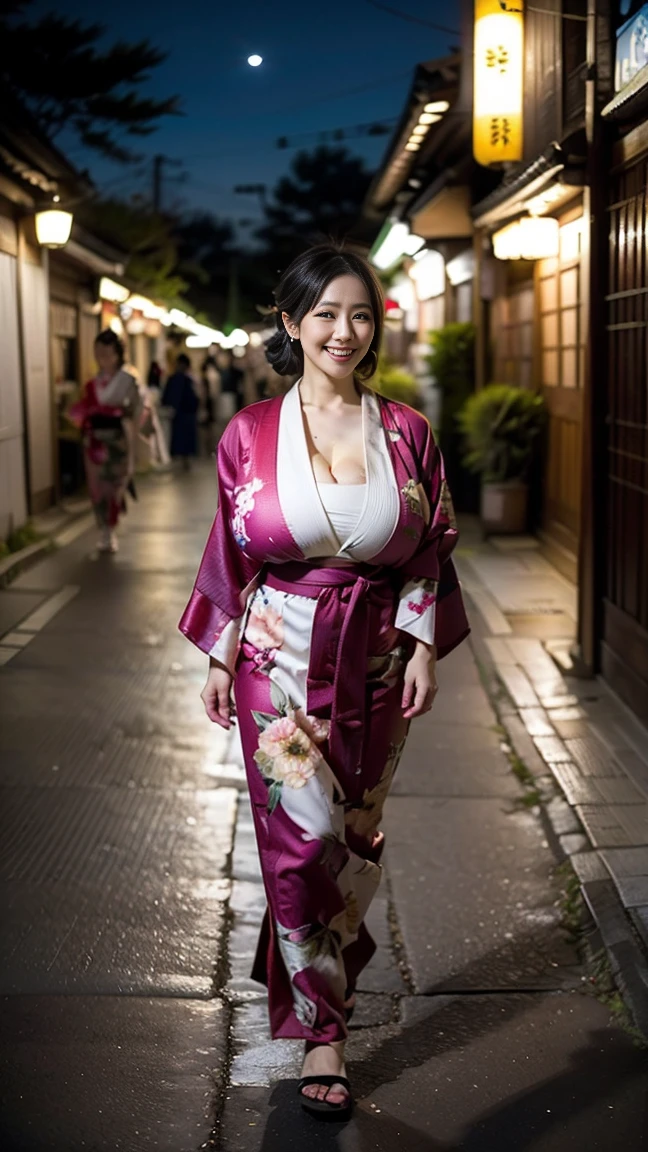 ((Evening night shop)), ((Wearing a yukata)), ((Huge: 1.2)), ((Quality: 8k, Big ass: 1.5)), ((Korean beauty)), (((Arasah: 35 years old)), ((Emphasis on cleavage)), (Posing with the whole body)))),