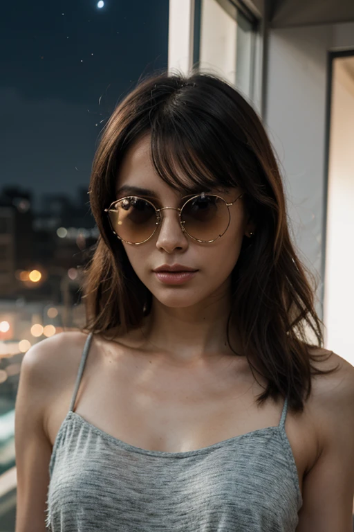 A beautiful asian woman wearing sunglasses in a neon city at night. ((best quality)), ((masterpiece)), (detailed), perfect face