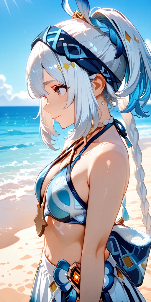(masutepiece) ((Kaleidoscope)) ((Harmonious)) (ultra-quality) (very exquisite) (Professional Balance) (absurderes) (Wide Shot) (1人の女性) ((Upper body)) ((fullllbody)) ((F Cup Breasts)) (Fine-grained body lines) ((realisitic:0.75)) (zettai ryouiki) (Hi-Res Textures) (Clearly draw the shape of the nose) ((Exposure 1:0.25)) (((Shiny skin))) (X Hair Ornament) (Ornament Heart(Glitter Bangle) (((((Beautiful little bun hair in yellow color))))) (Wave hair) (Quality and beautiful finger placement) (Fine, Beautiful clean hands) (It clearly depicts the reflection of small white light in the pupil, which adds depth to the pupil) (((top-quality、Elegant yellow detail eyes))) (((Ultra Definition Masterpiece Highest Quality:1.2 4DCG high quality))) (Highly detailed face and eyes) (24-year-old woman) (Model body type) (Slender and long legs) (A slender) (mascara) (eyeshadows) (eye liner) (Glossy lipstick) (((((White Purple Ash× Angel Ribbon× Micro Bikini× Ruffles))))) ((Angle of pull)) ((model poses)) ((((Beautiful fece((Hawaiian))the beach)))) ((((longshot)))) (((wide Shots))) ((((Close one eye))))) (Background with、Majestic summer sea) ((((Support your chest with your hands)))) (((Leaning forward))) (((((Big chest sandy beach(((emphasized)1:1))))))) (((Dainty appearance))) (((Background with:Subject ratio:1:0.5))) (((NSF1:1.5))) (((Lie down on the sand))) (((Shameless)))