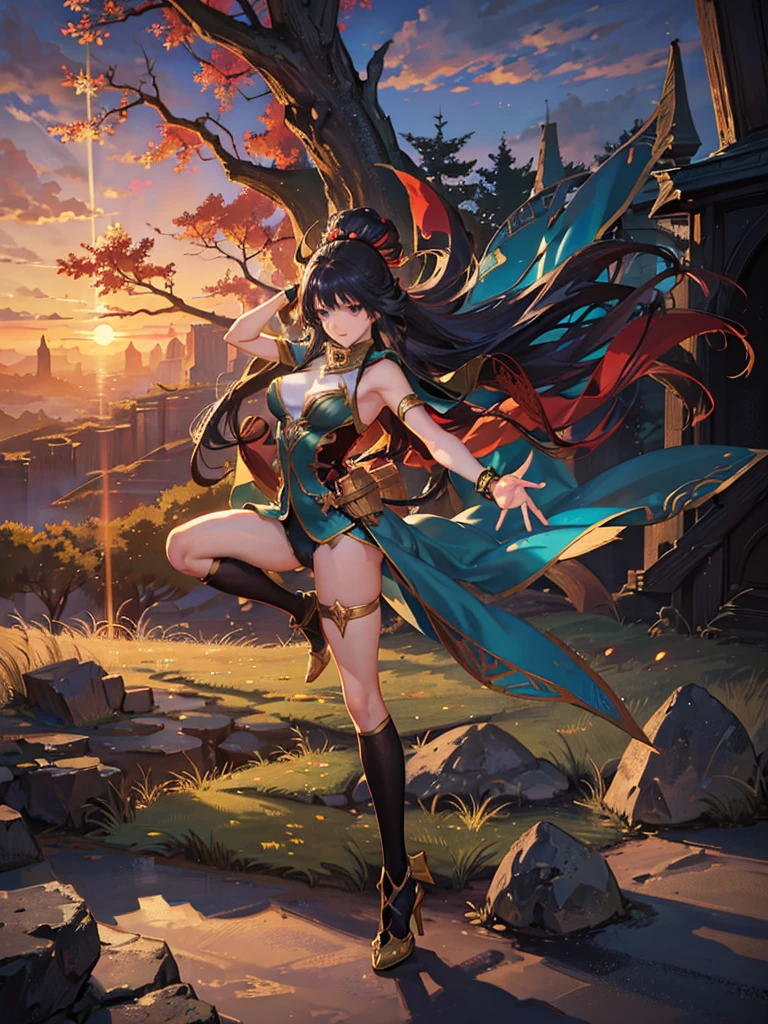 One Woman,20-year-old,((smile)),((Micro Skirt, ???????? and short cloak,,(Black Hair,((Fantasy,cave))