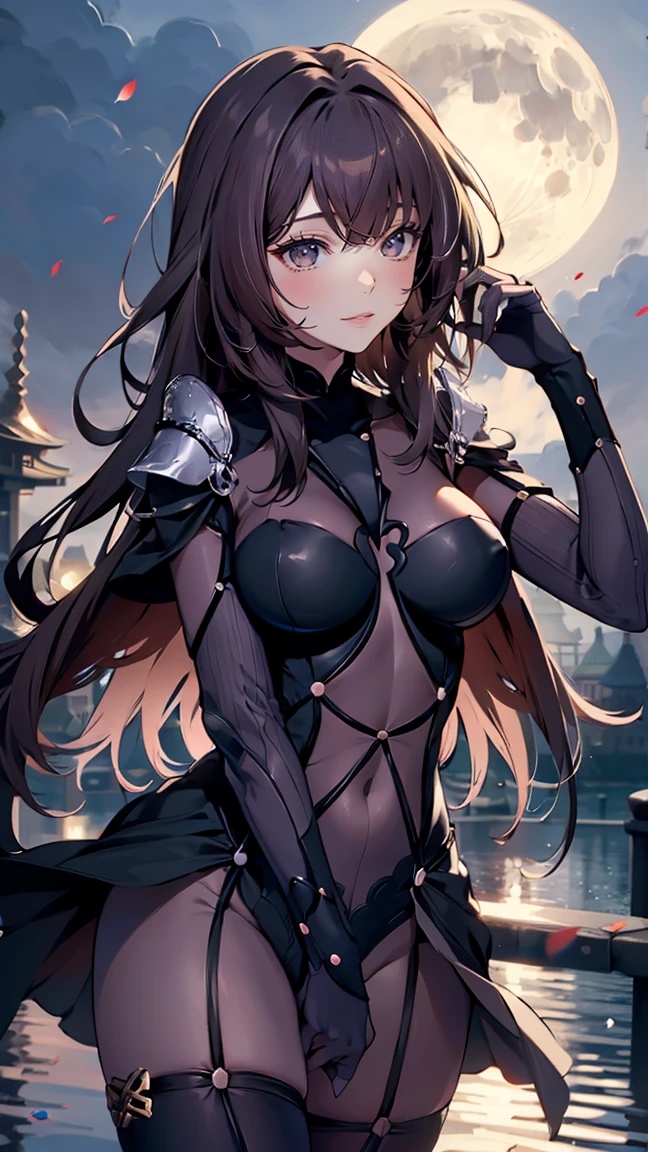 (masterpiece, highest quality), Beautiful woman, wizard bikini armor, gloves, thigh high boots, wavy hair, asymmetrical bangs, perfect face, beautiful face, attractive, big and gorgeous eyes, Severe, perfect slim fit body, mysterious forest, excellent lighting, bright colors