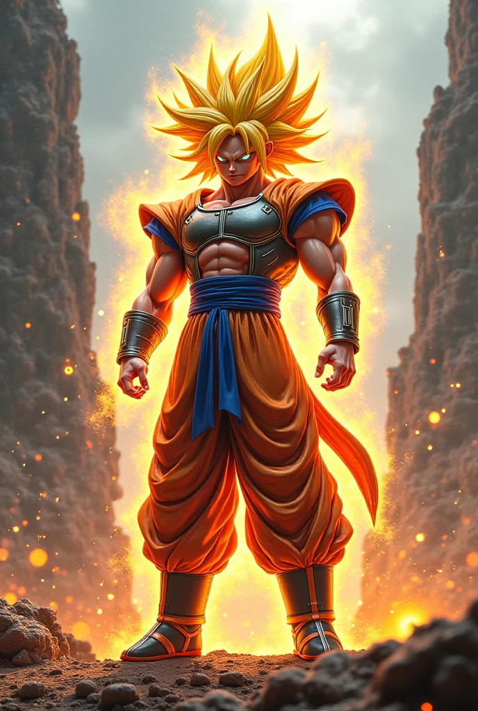 Broly with the infinity gauntlet destroying the earth