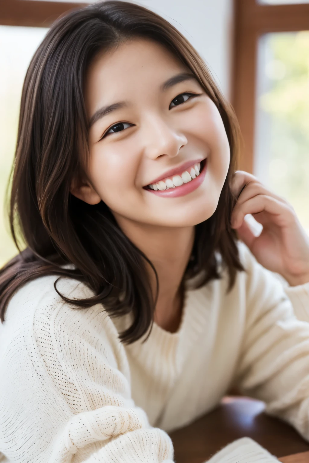 A woman smiling gently