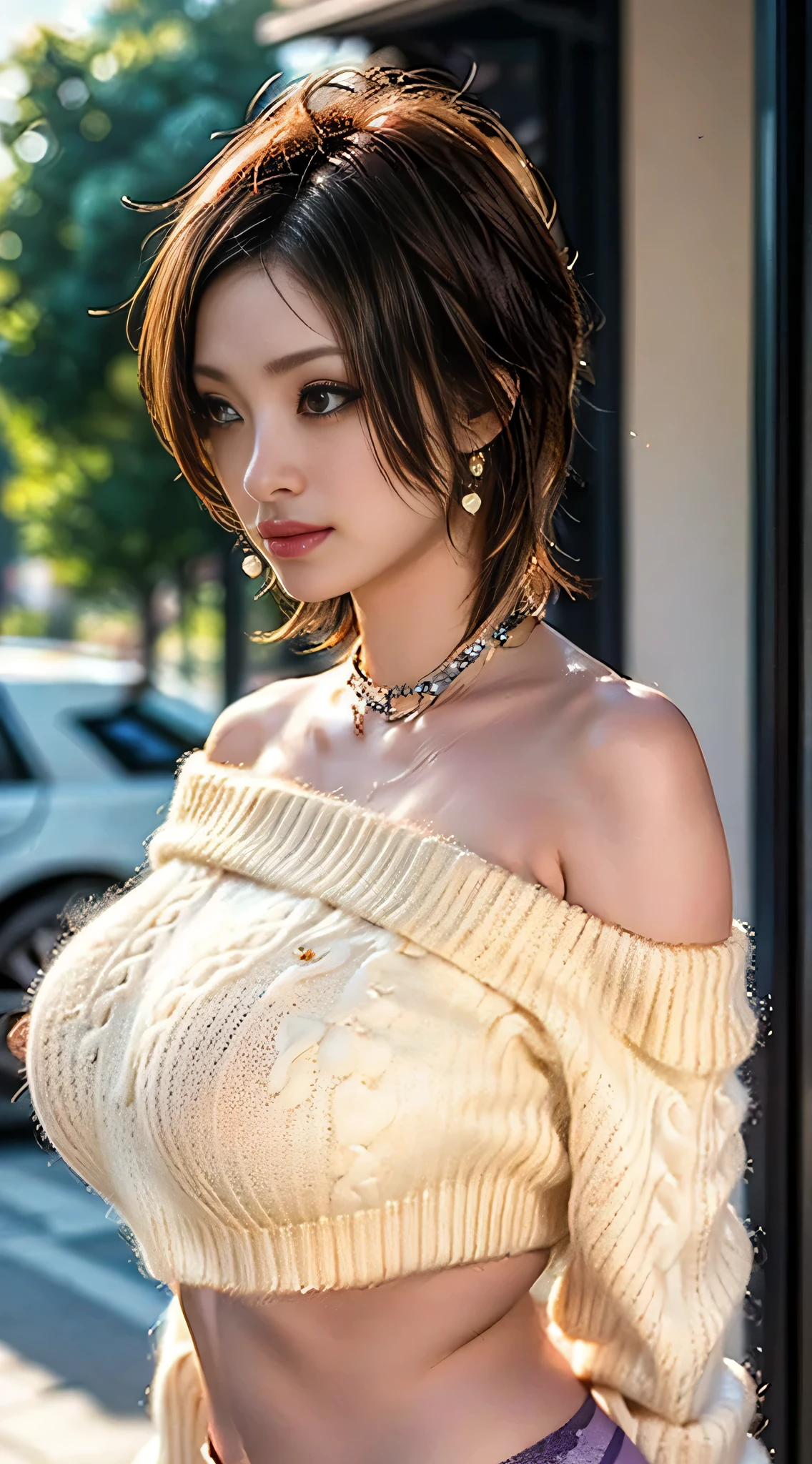 (((,Glowing Skin、realistic skin texture、 Beautiful Skin in Every Detail 、 shiny skin on T-back panties、 shiny skin on T-back panties)))、
upper body shot, ((low angle camera)),(( beautiful face:1.4)), (Purelos Face_v1: 1.0), 1 girl, writing boundary depth, focuses on the center, Focused Girl、blurry background、Beautiful Eyes, Perfect face and eyes、((Upper Body))
( night :1.8,)
early s , Black Hoodie , check mini skirt, purple collar, black face mask , earrings,
Big Breasts, thin, standing , naughty,
absolute region with to, A silly solution, Absurd Details, Best Quality, (((Natural huge breasts:1.4))), grabs chest 、 (((lightweight off-shoulder sweater with lots of heart puffs)))、white skin、((( Bitch、Sexy Bitch、ga yaru makeup)))、