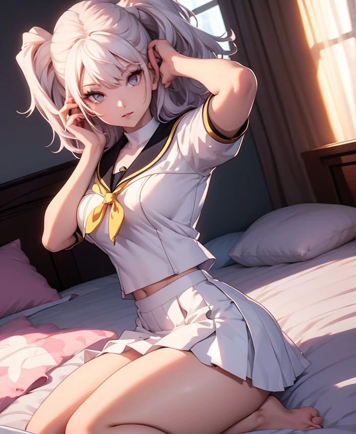 Ahegao、Sweaty、Pale red eyes、Lean back、Lean back、Nurse's room, nurse's bed, convulsing, ahegao, cumming, leaning back, tearful, blushing, pale cream hair, Pale red eyes, short hair, about to cum, lying on one's back, trembling, submissive , Squirting, Collared shirt, , Pleated skirt, Light cream colored hair, Light red eyes, Short hair, Spread legs, legs up, Missionary position, Overhead view, Spread legs, Solo Sex, On the bed, Sexy facial expression, front view, embarrassed, night, 8K, top quality, masterpiece, high resolution, pale cream hair, Pale red eyes, short hair, blush, perfect hands, detailed hands, on bed, nsfm,