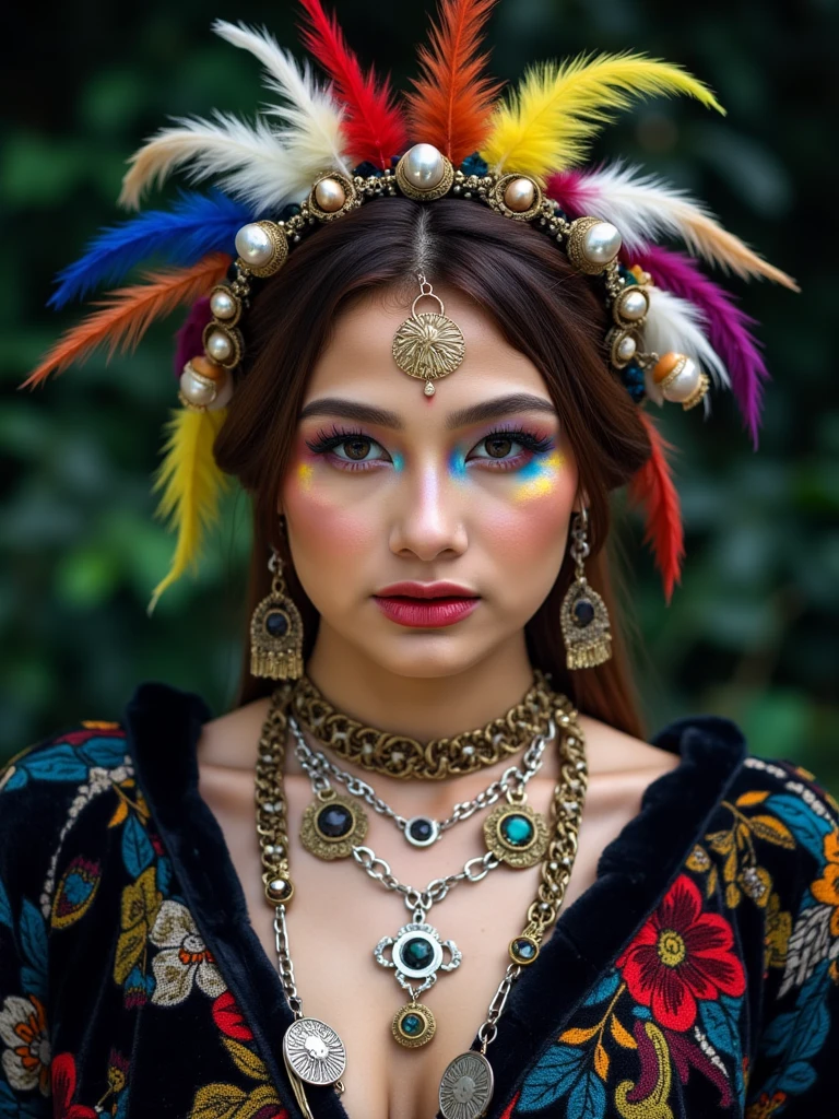 (masterpiece:1.4), (best quality:1.4), ultra high res, ultra high resolution, ((detailed facial features)), HDR, (realistic, photorealistic, photo-realistic:1.37), full body Esbian, sexy swedish model, (-anime), only 1 model, vivid colors, ((vivid colors multicolor (fuchsia, pink, light purple) very short hair)), (beautiful smile), lip-gloss, long lashes, ultra detailed drama makeup, defined eyebrows, wearing large sparkling colorful jewelery, wearing a red silk Paradise Kiss cosplay dress with black floral embroidery, ((vivid colors outfit)), vivid colors, look at the camera, cinematic light, large park background with trees, sweet and sexy pose