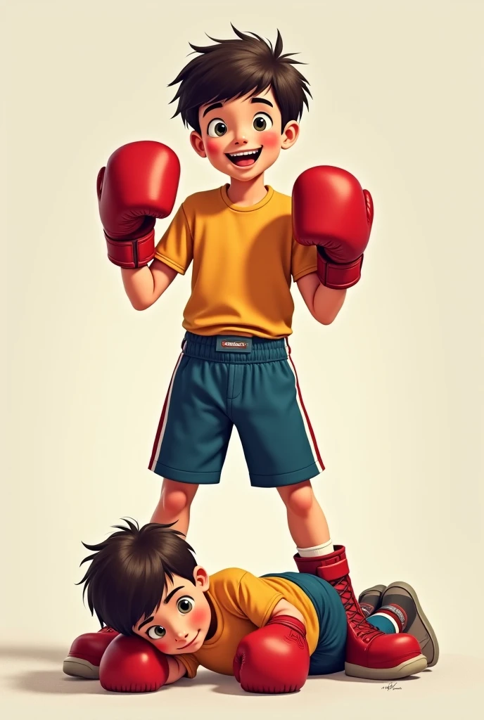 Four boys who are boxers harassing a scared, skinny boy
