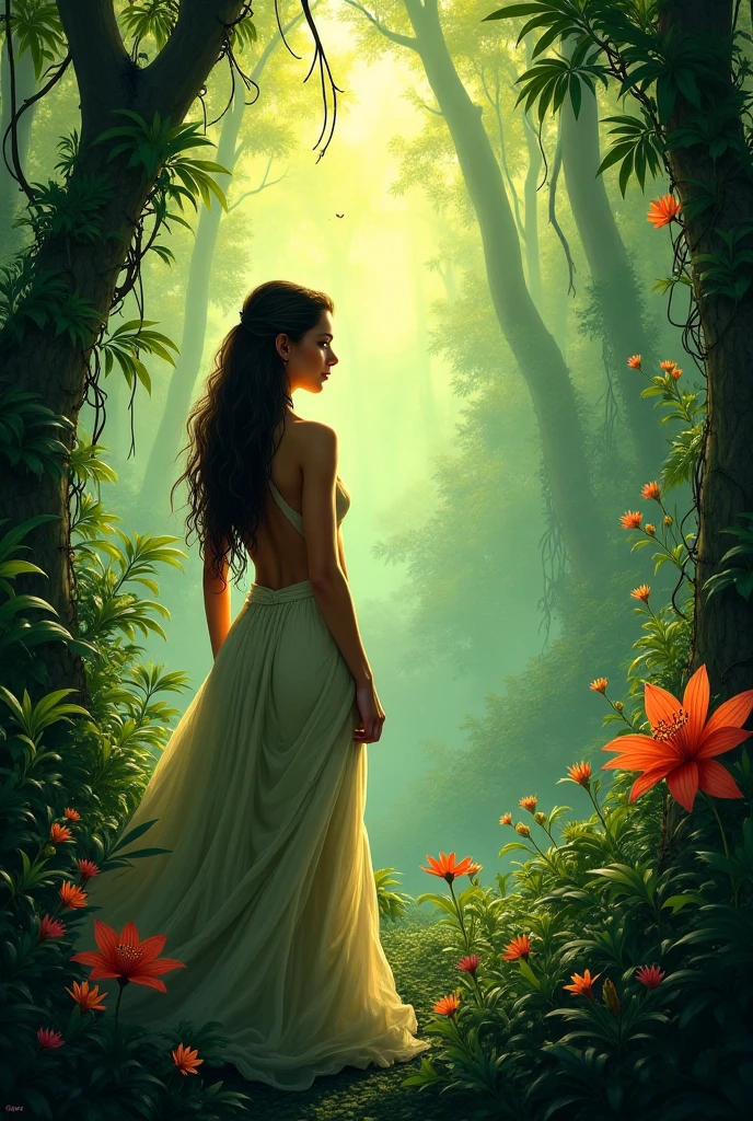 nymph, forest, slender, nsfw, hot, from behind, fantasy art style painting
