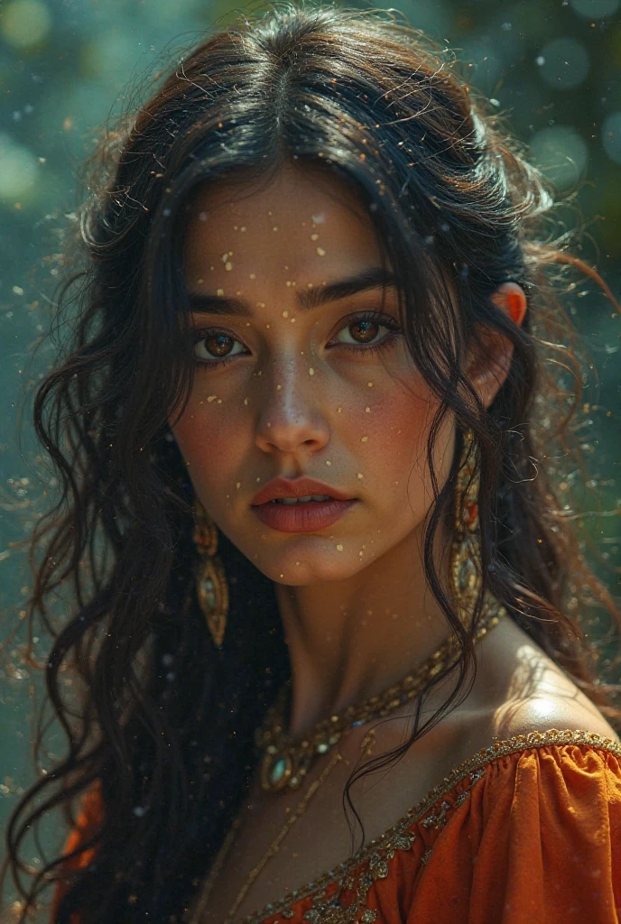 Couple (((male)), fashion shoot, (full portrait), (half), solo, detailed background, detailed face, (stonepunkAI, stone theme:1.1), wise, (beautiful hair, braid: 0.2), shaman, septum harsh, mysterious, (gorgeous face), stunning, head tilted up, (calm expression), calm, intimate interaction, sea bubble green worn clothes, rosary, Tribal ornaments, feathers in hair, headdress: 0.33, emerald, obsidian, detailed clothes, realistic skin texture, (floating particles, water swirls, embers, rituals, whirlwinds, wind: 1.2), clear focus, volumetric lighting, good highlights, good shadows, subsurface scattering, complex, highly detailed, ((film)), dramatic, (highest quality, award-winning, masterpiece: 1.5), (realism: 1.5),