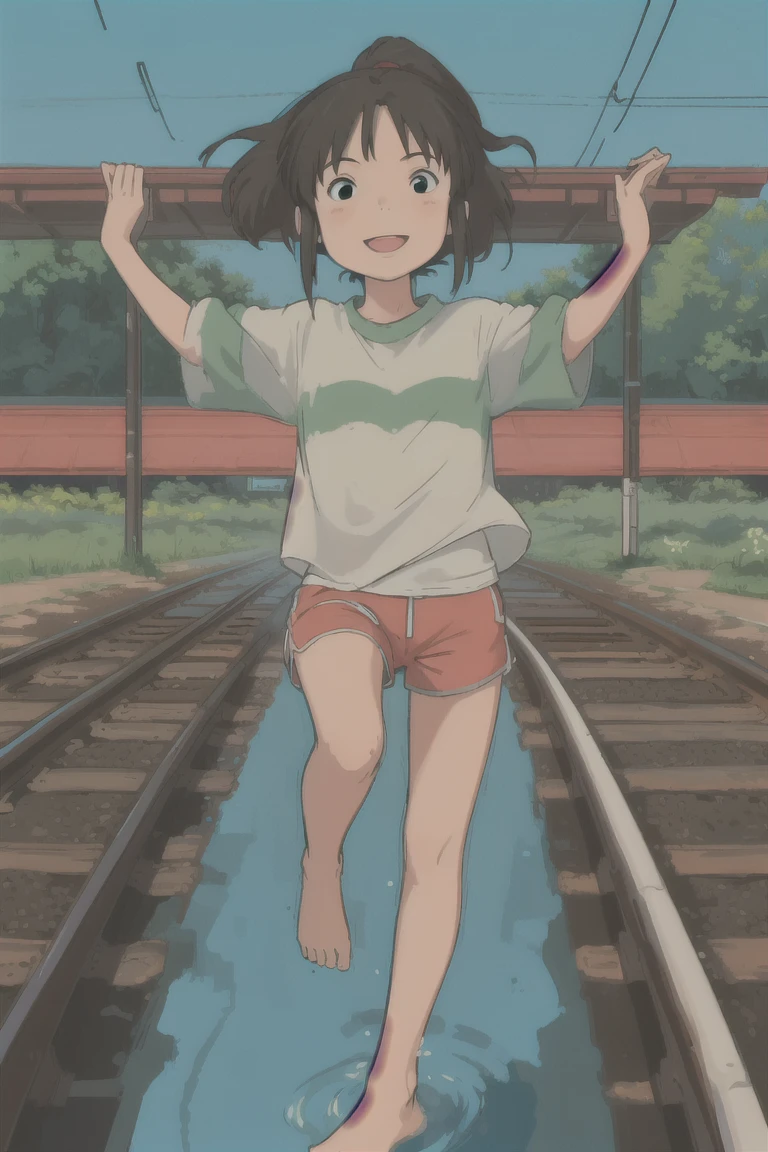 Highest quality, masterpiece, High resolution, ((Perfect hands, Perfect Legs, Perfect Anatomy)), One Girl, alone, whole body, blush, smile, I401KC, Brown Hair, Short ponytail, White shirt, Sleeveless, headgear, Sunburn, Sunburnlines, Sailor shirt, Orange sailor collar, Completely naked, ,((nsfw)), tanned skin, tanlines,