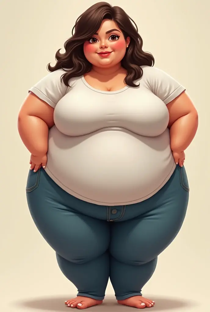1 girl, masterpiece, miriam, extra large eyes, large chest, fat, undersized tanktop, huge breasts, skindentation, undersized shirt, all angles, multiple views of the same character,(back view, side view and front view), belly