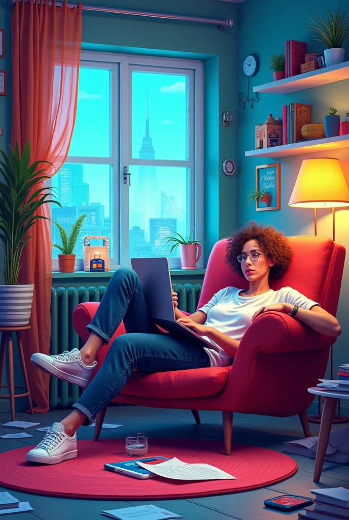 A small and cozy apartment, illuminated by a floor lamp. A woman is sitting on the couch, holding a cell phone with messages from a partner who has already disappointed her with empty promises. Pictures of happy moments are framed on the wall, but she looks at them suspiciously. Ao fundo, a TV turned off reflects her thoughtful face. Detalhes: a cup of tea cooling on the table, a blanket thrown aside and a green plant sprouting in a pot."
Prompt: The Lost Promotion
"An office corridor illuminated by fluorescent lights, with the closed doors of meeting rooms. A young professional , holding a folder scenario,  walks slowly , looking at an email on the cell phone announcing that someone else has been promoted in the place From her — again. Your expression is one of caution, recalling unfulfilled promises from bosses Previous. Ao fundo, An elevator opens, revealing a new floor full of possibilities. Detalhes: a badge hanging around the neck, shoes echoing on the floor and a subtle shadow cast on the wall."
Prompt: The Untrustworthy Neighbor
"One residential at dawn, with a wooden fence separating two houses. Um homem, holding a toolbox, looks into a hole in the fence that its neighbor promised to fix, But he never did. He hesitates to ask for help again, with an expression of frustration. Ao fundo, o sol nasce, illuminating a well-kept garden on the other side. Detalhes: a shovel leaning against the fence, wet grass of dew and a Barking in the distance."
Prompt: The Uncertain Freelance
"A disorganized home office, with a table full of papers, a laptop and a coffee mug. Uma designer freelancer, using headphones, looks at an email from a customer who has delayed payments in the past. She hesitates before accepting his new dog project, with an expression of doubt. Ao fundo, a window shows a bustling city, suggesting other opportunities. Detalhes: a notebook with crossed out notes, a worn mouse pad and light on the