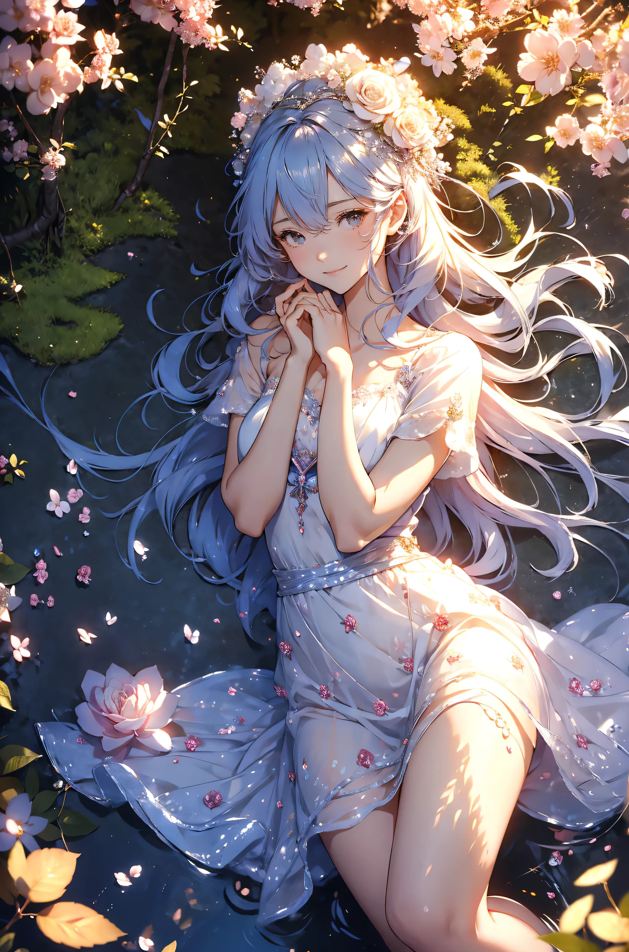 best quality !mystical 、( Bold Composition ) 1girl cute smile!smile! gentle gaze , beautiful 、Beautiful skin with a chest circumference of 130 、sexy、 Beautiful chest skin !BEAUTIFUL THIGS、beautiful legs ‼️ slender model figure、 music Healing simple lawn composition fantasy world、western fantasy style flower、 beautiful 大理石の祠 Green grass Beautiful Rose Hedge flower pot Many kinds of flowers Mr..々flower butterfly々 cherry blossoms、cherry blossoms舞い散る、
Keep it simple beautiful brilliance 、long silver blue hair、The strongest beautiful decorative flower sexy white dress、 calm atmosphere 、昼 petals、 open 、 Beautiful young body 、 big 胸 、beautiful skin, 、beautiful brilliance, high definition depiction , Realistic Fantasy Romanticism ,, ultimate beauty moving!high resolution,