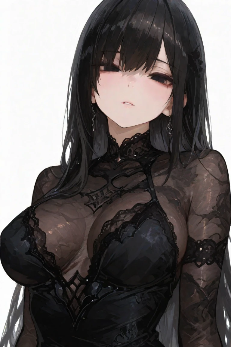High resolution, high res, good anatomy, Anime cartoon girl with dark brown hair and Fluorescent yellow highlights, green eyes, masterpiece, accurate eye anatomy, good eye anatomy, Anime style portrait, in an anime style, in anime style, anime goth girl, neutral mouth expression, neutral face expression, (((((extremely busty, massive breasts, wide hips, massive ass, mature body, adult mature body type))))), (((((black translucent nightgown, translucent nightgown))))), (((standing in doorway, morning sunlight))),