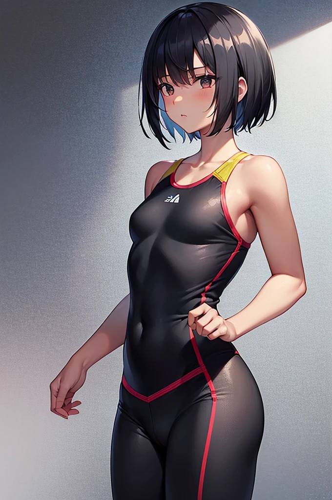masterpiece, best quality,anime style, 1 girl,(((slender body))), (((small eyes,small breast))),(((cheerleader uniform))), (beautiful face), (((short hair))), (((straight hair))), ((((black hair)))),detailed beautiful skin, (perfect hands, perfect anatomy),scream