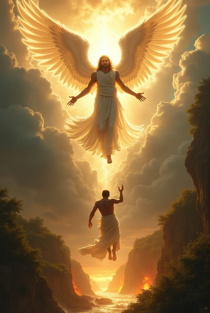 Light of god giving order to his male angel to fly quickly to the Earth show earth from space