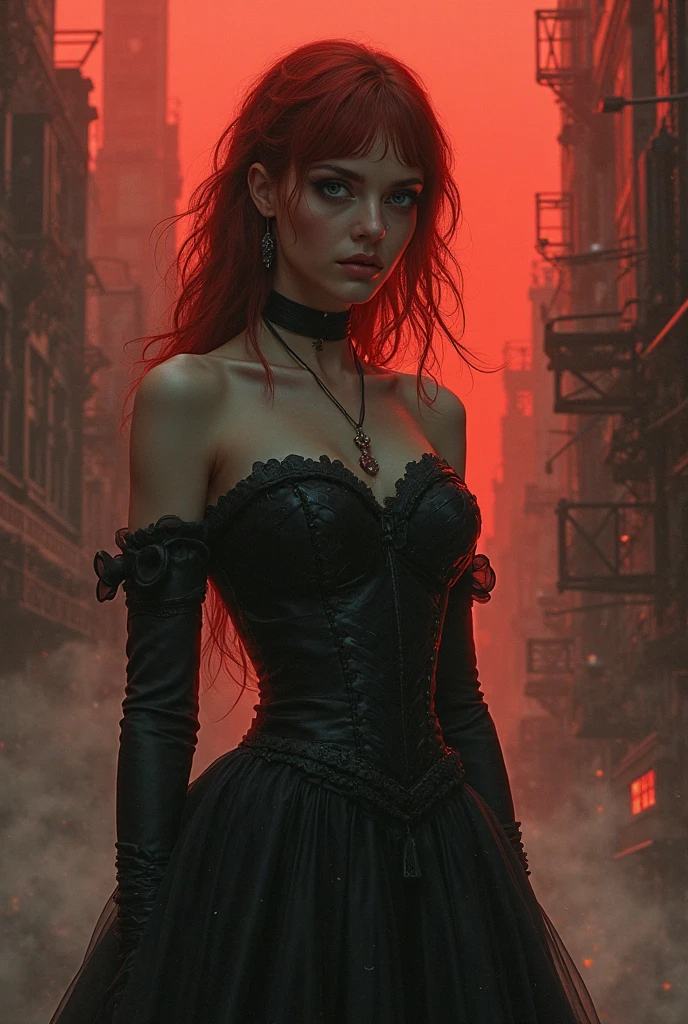  woman in a black and red costume posing for a picture, seductive cyberpunk dark fantasy, cyberpunk angry gorgeous goddess, fashionable futuristic woman, black leather robes! intricate, cyberpunk high fashion, inspired by Hedi Xandt, cyberpunk femme fatale, gothic and futuristic, cyberpunk outfit, beautiful cyberpunk woman model, cyberpunk woman, cyborg fashion model, in cyberpunk style