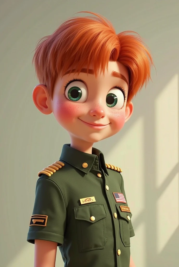 Um jovem militar de cabelo curto, illuminated by the light of a lamp, contra o plano de fundo uma igreja