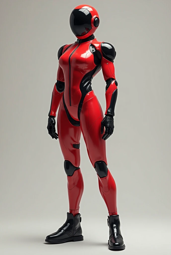 Ultra realistic, female sci-fi alien robot, sharp metal, metallic red face, full body floating, wires connected to back black background