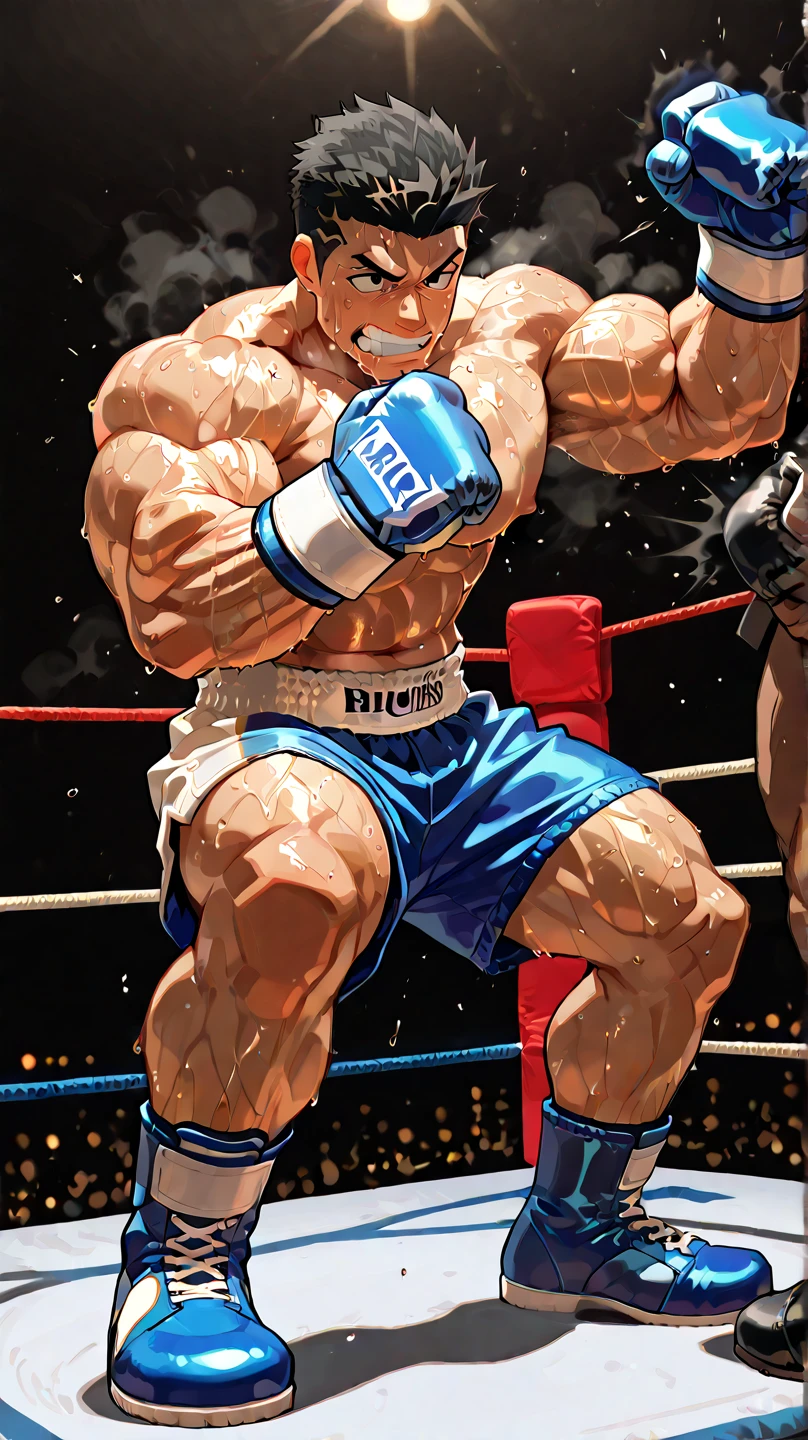 (((Barefoot furry character, full body, cinematic setting, furry male, plantigrade))) 

Buffalo, muscular, beefy, brawny, black and yellow shorts, black and yellow t-shirt, standing in boxing ring, kick-box stance

BREAK, detailed background, 8K, (masterpiece:1.5), intricate details, highly detailed, extreme detail, octane render, fine art, best quality, highres, (detailed face:1.5), ((full_body)), UHD, (((perfect hands))), low light