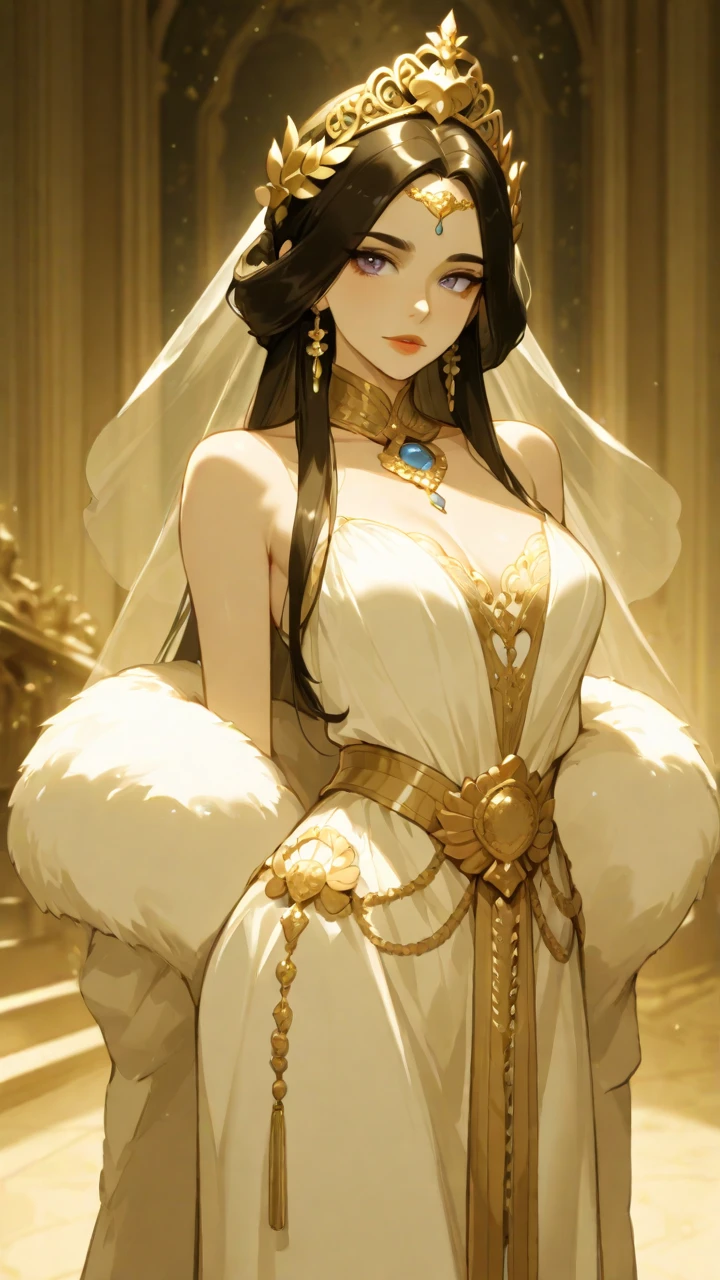 1 , mulher, 18 anos, alto, low water, cabelos pretos, Poderia, cabelo preto liso com franja, castanhos. White dress with blue command of Our Lady of Grace. enfermeira
