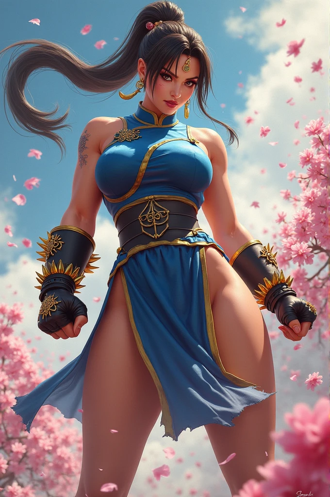 a woman with a blue baby doll standing in front of a waterfall, Portrait of Chun Li , Portrait of Chun Li, Chun Li, Chun Li, Chun Li, Wojtek FUS, Style by Stanley Artgerm, ross tran 8k, Cushart Krenz Key Art Femenino, Extremely detailed artgerm,