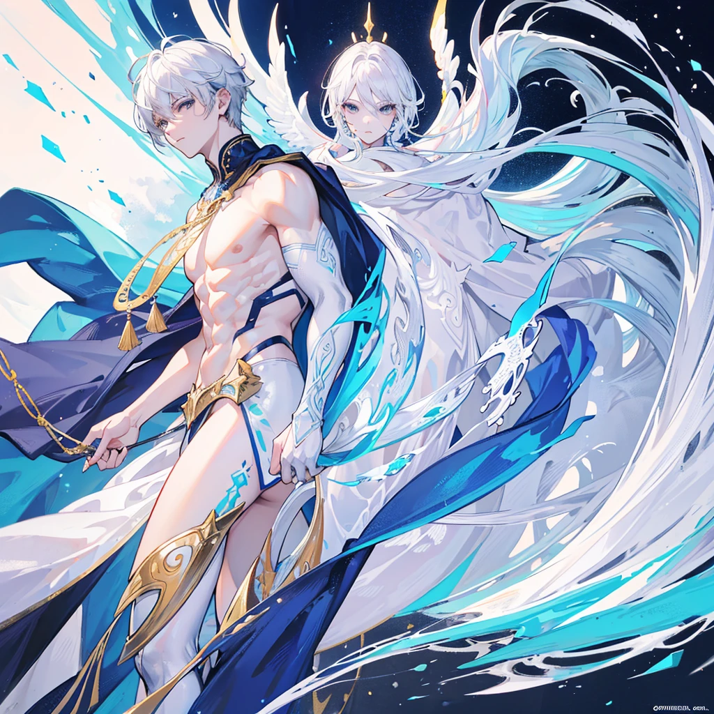 best quality,masterpiece,high resolution,full view,(from front:1.2),(character(2boys:1.7)),beautiful clevage body, standing, smile,eyes(glowing), beautiful blue eyes,pale blonde shiny hair at eyebrow level,blue loose backless dress with gold chest armor and belt strap,(white background:1.7),((no background)),elegant, detailed,trending on CGSociety,trending on artstation, smooth, sharp focus, illustration, art by (Akihiko Yoshida:1.2) and Studio Ghibli and ismail inceoglu and (greg rutkowski),(nsfw and erection:1.5),medieval armor,masturbation,(piledriver \(sex\):1.5)