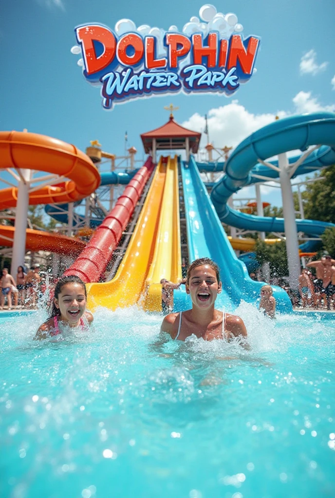 A young woman lifeguard white skin, alta, regordeta, cabello rubio largo, cabello ondulado, estatura alta, caderas anchas, enorme busto, largas piernas, cheerful expression, sosteniendo un helado de vainilla, Water park in the background, (estilo cartoon)(3d Pixar) (la mejor calidad)
