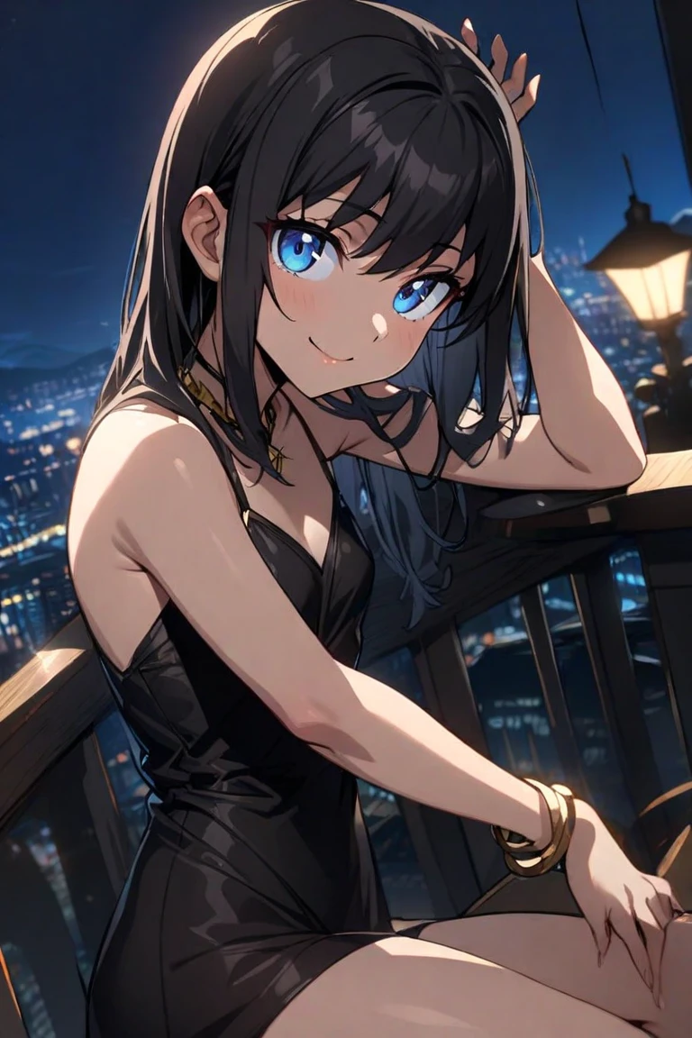 (mona), 1girl, wearing a black colour stylish party frock, at a night party, Mona's hair style , 8k, high detailed, high quality